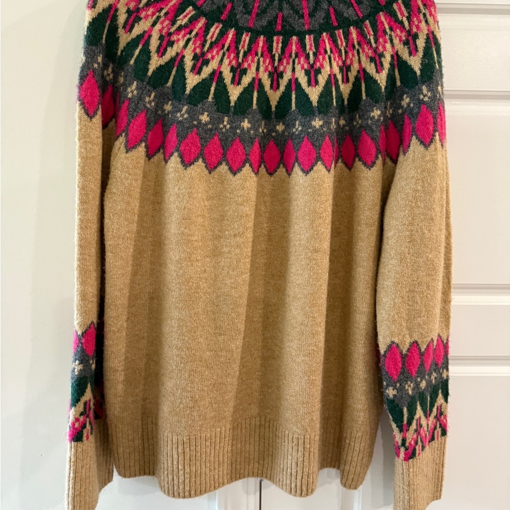 Cabincore Cece Fair Isle Funnel Neck Sweater Small Oversized Relaxed EUC Cozy - Picture 4 of 6